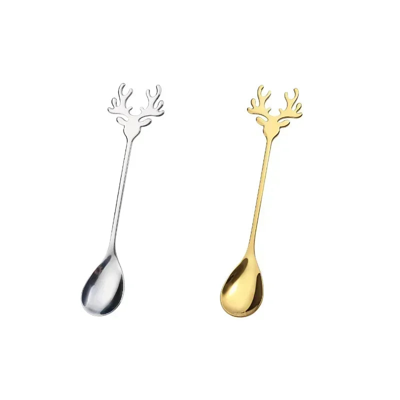 the SPOONFUL - 4pcs Christmas Elk Head Shape Stainless Coffee Spoon New Year Christmas Decoration Table Decor for Home Navidad Gifts