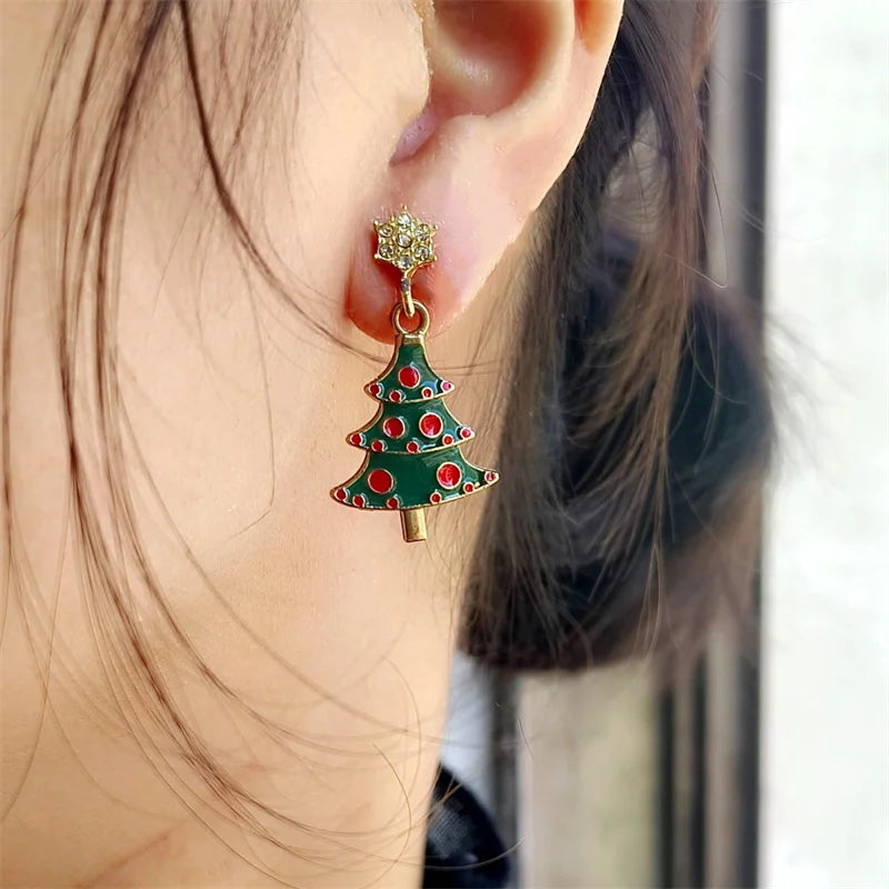 the CHRISTMAS TREE COLLECTION - Sweet Pink Christmas Tree Earrings Luxury Sparkling Zircon Dangle Earrings Xmas Holiday Party Jewelry