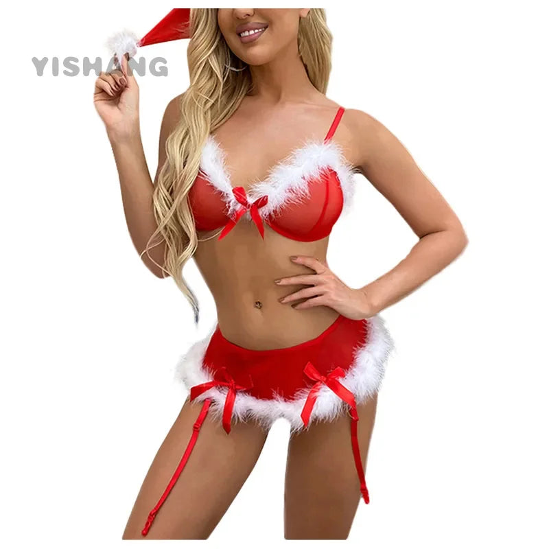 the SANTA SEDUCTRESS - Sexy Lingerie Push Up Pajama Hat Christmas Sexy Sleeveless Lingerie Fashion Underwear