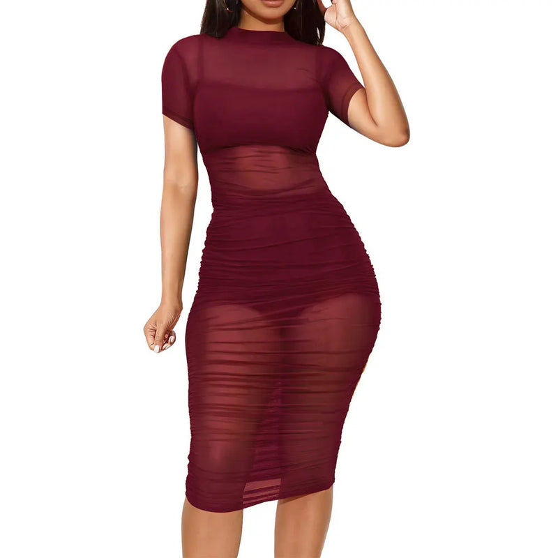 the CINDY - Sexy Mesh See-Through Bodycon Mini Dress