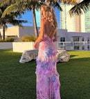 the PRETTY N PINK - Women's Clothing Sleeveless Wave-Edge Sling Dress V-Neck Sexy Ruffles High Waist Colorful Dress