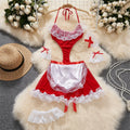 the SECRET SANTA - Christmas Red Top Sexy Patchwork Bodysuit Cosplay Erotic Lingerie Winter Strap Pajamas Nightwear