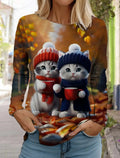 Fashion Christmas Women's Long Sleeved T-shirt Casual Christmas Cute Cat&Dog Holiday gifts Tops Harajuku Animal Women's Clothing