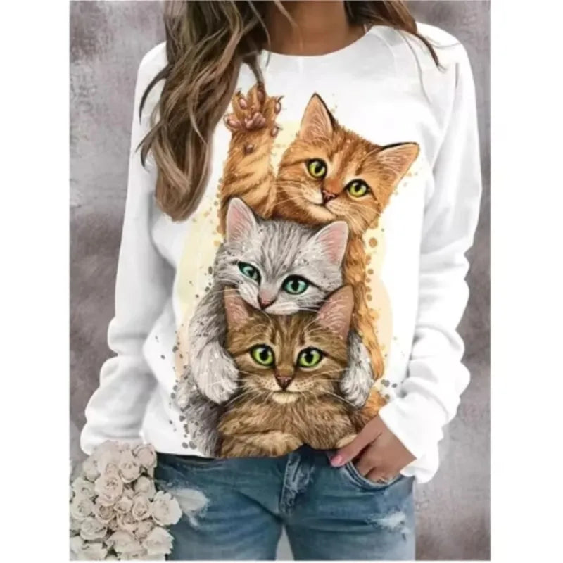 the CAT MOM - 3D Print Casual Long Sleeve Oversized Loose T-Shirts for Women