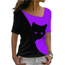 the WATCHER - Cat 3D Print V-Neck Short Sleeve Oversized T-Shirts for Women