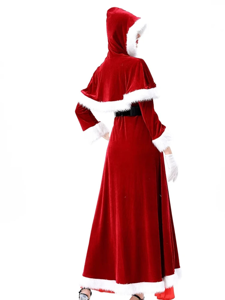 the SANTA MRS. CLAUS - Women Mrs. Claus Costume Adult Women Deluxe Christmas Party Role Play Mrs. Claus Costume Long Dress Dress Red Velvet