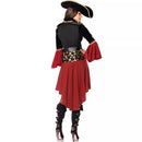 the PIRATE CAPTAIN - Red Pirate Costume Pirate Captain Adult Steampunk Dress Halloween Masquerade Pirate Dress with Hat Belt