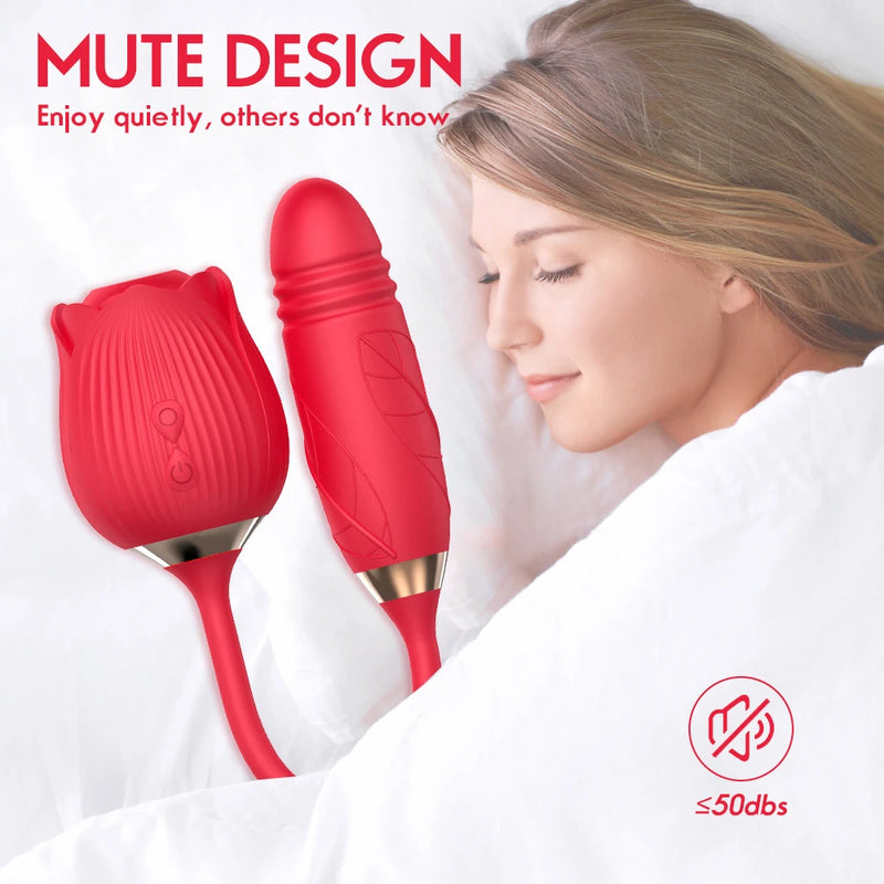 the ENCHANTED ROSE - Vibrator for Women Dildo Sex Toys Rose Sucking Thrusting Vibrating Clit Sucker Nipple Clitoris Stimulation Female for Adults 18+