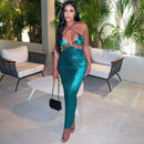 the JASMINE - Halter Bling Shiny Backless Hollow Out Metal Rings Sexy Sleeveless Maxi Dress