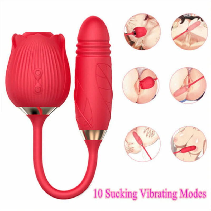 the ENCHANTED ROSE - Vibrator for Women Dildo Sex Toys Rose Sucking Thrusting Vibrating Clit Sucker Nipple Clitoris Stimulation Female for Adults 18+