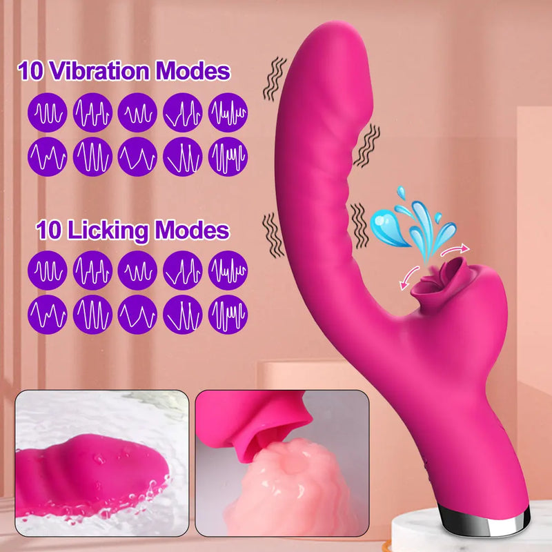 the LICKER - Tongue Licking Vibrator 2 In 1 Adult Women Sex Toys Dildos Vibrators Clitoris Stimulator With 20 Speeds Vibrators Sex Product