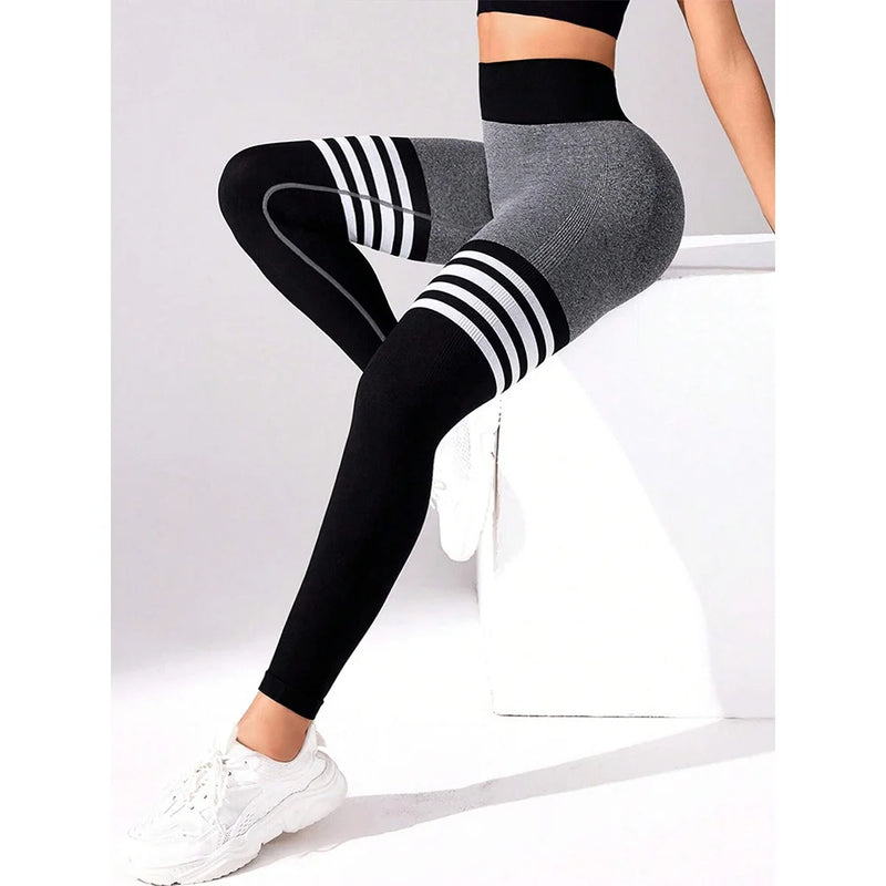 Women Seamless Stripe Yoga Leggings Sexy High Waist Tummy Control Scrunch Butt Lifting GYM Workout Pants Outdoors Sports Fitness