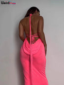 the STEPHANIE - Backless Lace Up Dress Sexy Bodycon Skinny Tassel Sleeveless Fashion Clubwear