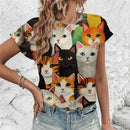 the GALLERIA - Colorful Pet 3D Printed O-Neck Short Sleeves Loose T-Shirts for Women