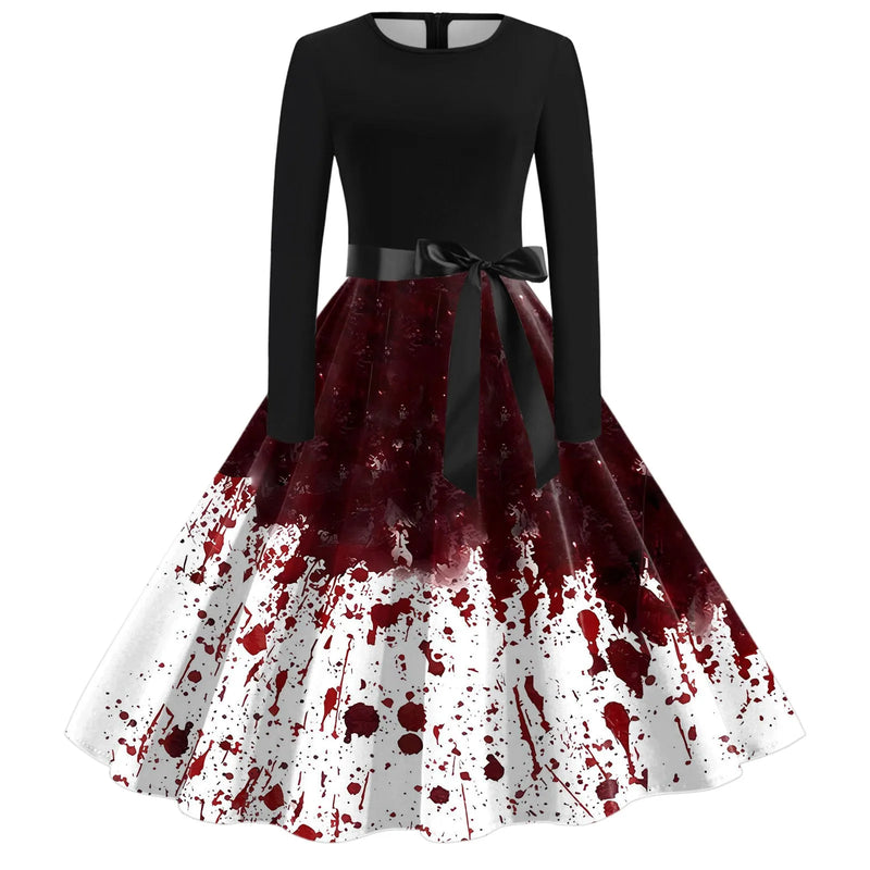 the MASQUERADE MASSACRE COLLECTION - Ladies' Halloween Bloody Print Casual Party Sexy Long Sleeves Short Dress Lace Formal Dress plus Size Women Cosplay Dress