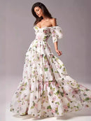 the BRIDGERTON - Spring/Summer Women's Off Shoulder Floral Long Dress, Fashion Long Dress European and American Women's Wear