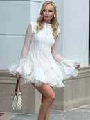 the EVENING ORCHID - Fashion Ruffles Edge Single Breasted Women's Dress, Fashion Long Lantern Sleeve High Waist Mini Dresses