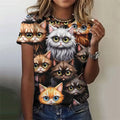 3D Printed Animal T Shirt For Women Cute Cat Pattern Short Sleeves Summer Loose Crew Neck Top Girl Tees Oversized Women T-Shirts