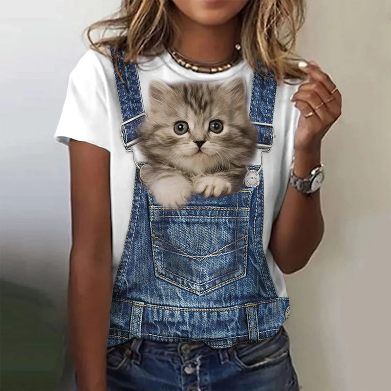 Women 3D Cute Cat Printed Women's T-Shirt Summer Oversized T-Shirt Fashion Popular Clothes Women Clothing Short Sleeve Blouse