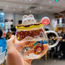 the DONUT CAT CUP - Cute Donut Ceramic Coffee Mug with 3D Animal Cat Lid and Stirrer