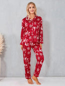 the CHRISTMAS MORNING PAJAMAS - Women 2 Piece Pajama Set Christmas Long Sleeve Button Up Shirt + Pants Set Loose Sleepwear Loungewear