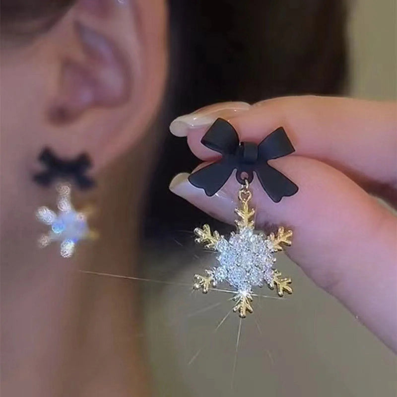 the SNOWFLAKE - Red Bow Knot Snowflakes Drop Earrings for Women Christmas Santa Claus Snowman Earrings Girls Xmas Jewelry Gifts