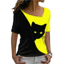 the WATCHER - Cat 3D Print V-Neck Short Sleeve Oversized T-Shirts for Women