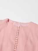 the COURTSY - Solid Spliced Button Slimming Dresses for Women, O-Neck Long Sleeve High Waist Patchwork Ruffles Dress