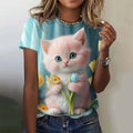 the CUTESY CAT - Cute Cat Pattern 3D Print Short Sleeve Casual Fashion Oversized T-Shirts