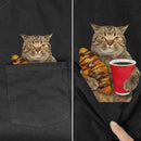 the HUNGRY CAT - Funny Cats Printed Pocket Cotton Short Sleeve T-Shirts for Women