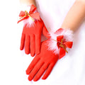 the SANTA GLOVES - 1 Pair Christmas Red Gloves Women Plush Bow Short Santa Claus Full Finger Gloves Stretch Mittens Fancy Dress Party Xmas Gloves