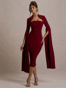 the MERLOT - Cape Long Sleeve Sexy Midi Dress for Women Autumn/Winter New Square Collar Back Slit Bodycon Club Party Long Dress