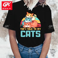 the CAT TALKER - Yep. I Talk to My Cats Printed Cotton Short Sleeve Round Neck Casual Creative T-Shirts for Women