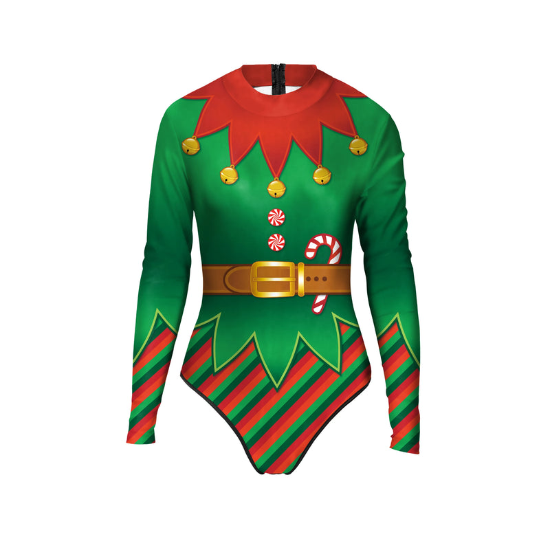 the SANTA/ELF ON THE SHELF - Christmas Elf Costume Santa Claus Bodysuit 3D Print Suit New Year Sexy Swimsuit Fancy Holiday Dress Up