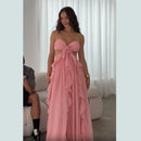 the PINK PRINCESS - Flounce Flower Pink Ladies Dinner Maxi Dress, Elegant Strapless Backless Pleat Sleeveless Sexy Spring New Chic Splicing Gown