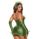the POISON IVY - Halloween Poisonous Villain Costume Deluxe Sexy Green Elf Cosplay Sequin Dress with Leaves Carnival Party Outfit