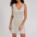 the TINA - Sexy Tassel Sequins Feather Mini Dress Spaghetti Strap Dresses Elegant Evening Party Club Dress