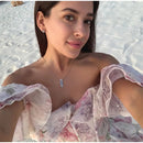 the SIXTEEN CANDLES - Sexy Flare Sleeve V-Neck Printed Mini Dress, Fashion Pleated A-line High Waist Gown New Lady Summer Evening Party/Club Dress