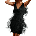 the TINA - Sexy Tassel Sequins Feather Mini Dress Spaghetti Strap Dresses Elegant Evening Party Club Dress