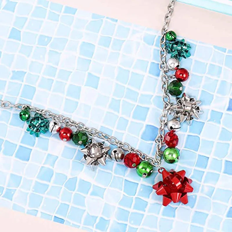 the JINGLE BELLS - Christmas Necklace X-Mas Jingle Bell Necklaces Present Bow Pendant Necklace Earrings Bracelet Gifts