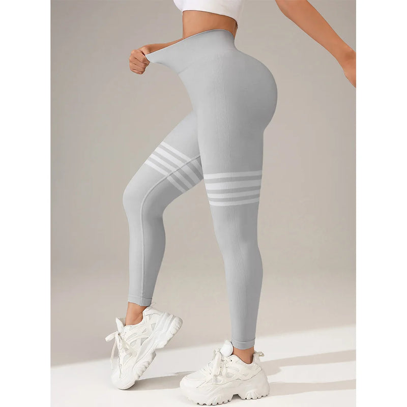 Women Seamless Stripe Yoga Leggings Sexy High Waist Tummy Control Scrunch Butt Lifting GYM Workout Pants Outdoors Sports Fitness