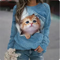 the CAT MOM - 3D Print Casual Long Sleeve Oversized Loose T-Shirts for Women