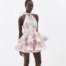 the FRENCH GIRL - Chic Floral Printed Mini Dress Backless Sleeveless Hem Stacking Dresses Sweet A-Line Party Club Clothing