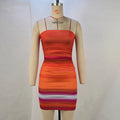 the HEATHER - Summer Fashion Rainbow Print Sexy Strapless Pleated Waist Cinching Slim Fit Hip Hugging Dress