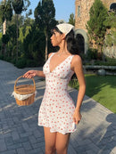 the ROSA - Cherry Print Backless Draped Sexy Bodycon Mini Dress