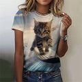 the CUDDLE CAT - 3D Printed Cute Funny Cat Graphic Oversized Short Sleeves Round Neck T-Shirts for Women