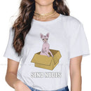the SEND NUDES - Sphynx Hairless Cat Novelty Soft Casual Cute Loose T-Shirt for Women