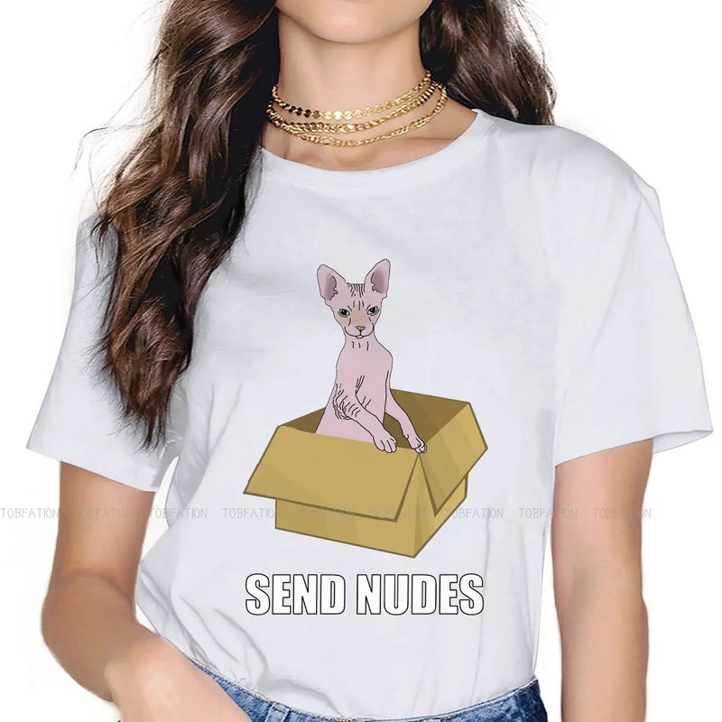 Sphynx Hairless Cat Cute TShirt for Woman Girl Send Nudes Soft Casual T Shirt Novelty Trendy Loose