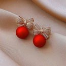 the SWEETHEART -  Ball Crystal Drop Earrings Elegant Pearl Bow Knot Stud Earrings Girl Christmas Jewelry Xmas Party Gift