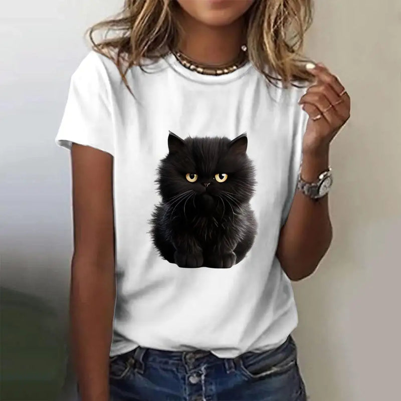 the GRUMPY CAT - Cat 3D Print Casual Short Sleeve Crew Neck Pullover Oversized Fashion Streetwear T-Shirts for Women